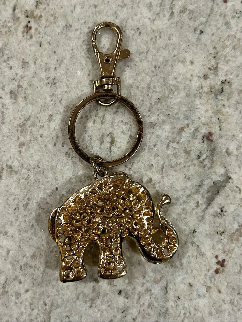 Zales Gold Elephant Key Chain with Mint Green White and Crystal Accents